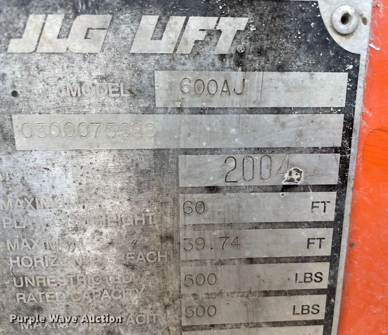 image for item JR9829 2004 JLG 600AJ  boom lift
