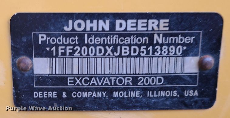 image for item JW9785 2012 John Deere 200D  excavator