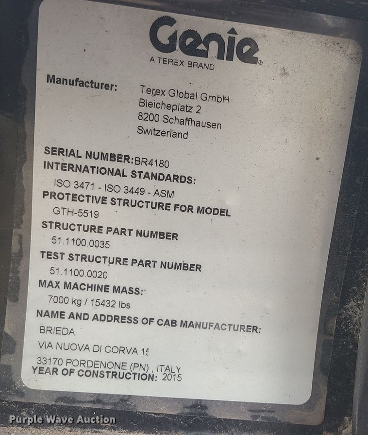 image for item JW9795 2015 Genie GTH-5519  telehandler