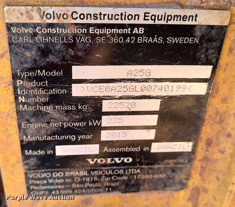 image for item LA9303 2015 Volvo A25G  haul truck