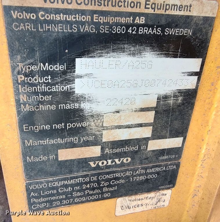 image for item LA9304 2019 Volvo A25G  haul truck