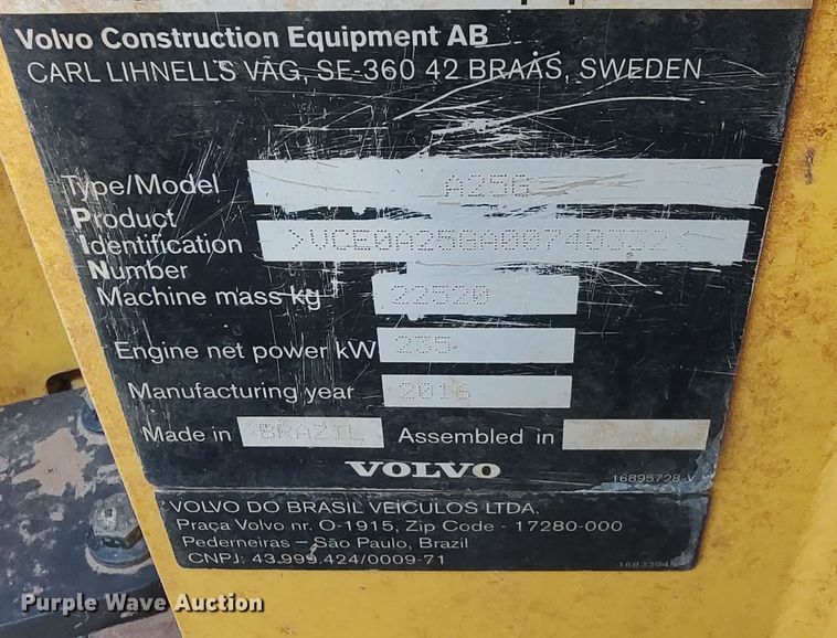 image for item LA9314 2016 Volvo A25G  haul truck