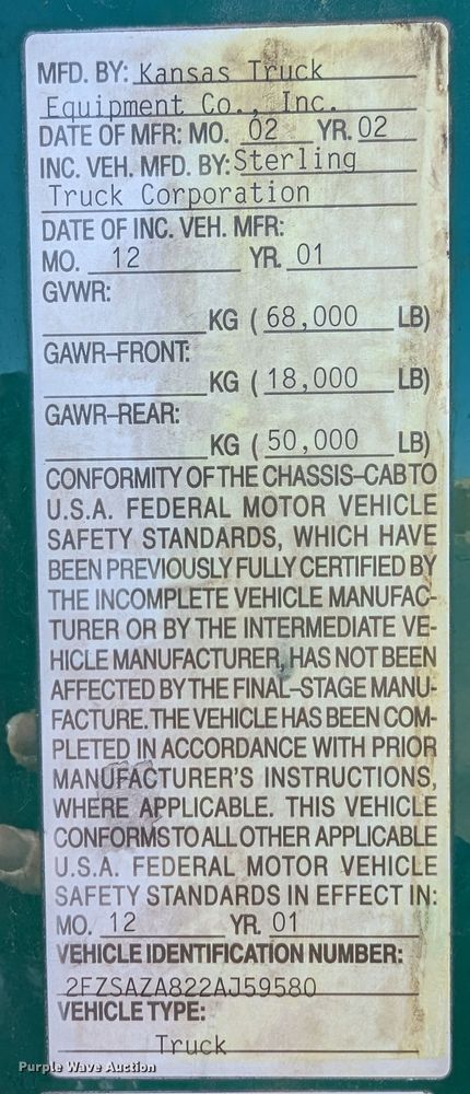 image for item LK9475 2002 Sterling L-Line  flatbed truck