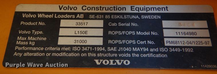 image for item LT9039 2005 Volvo L150E  wheel loader