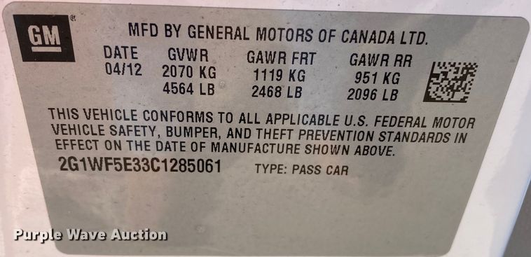 image for item DJ6143 2012 Chevrolet Impala 