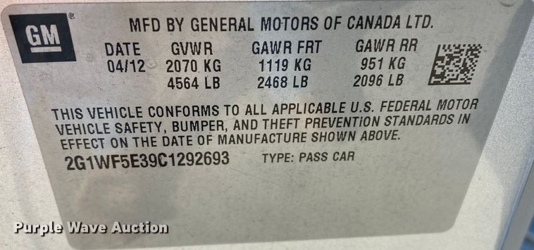 image for item DJ6145 2012 Chevrolet Impala