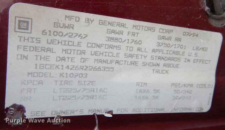 image for item DK7507 1994 Chevrolet K1500  pickup truck