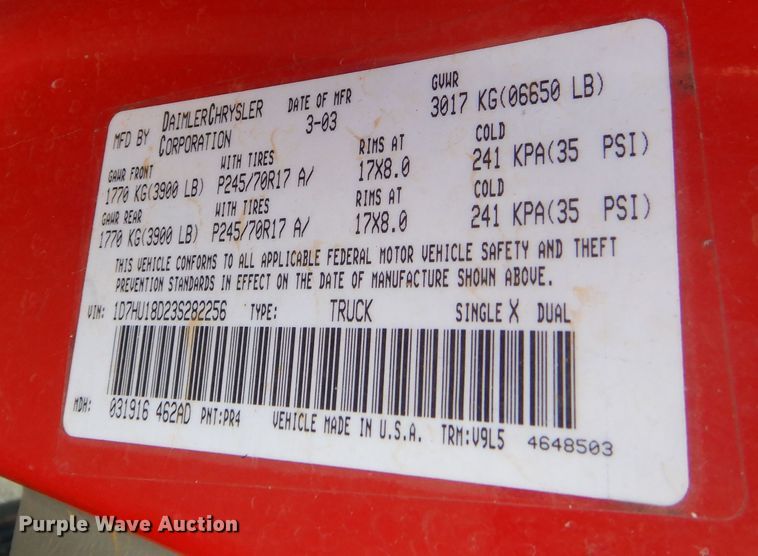 image for item DK7533 2003 Dodge Ram 1500  Quad Cab pickup truck