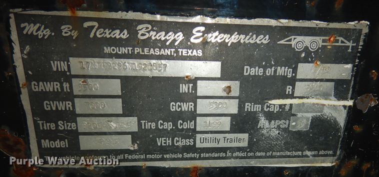 image for item DK7535 1992 Texas Bragg  utility trailer