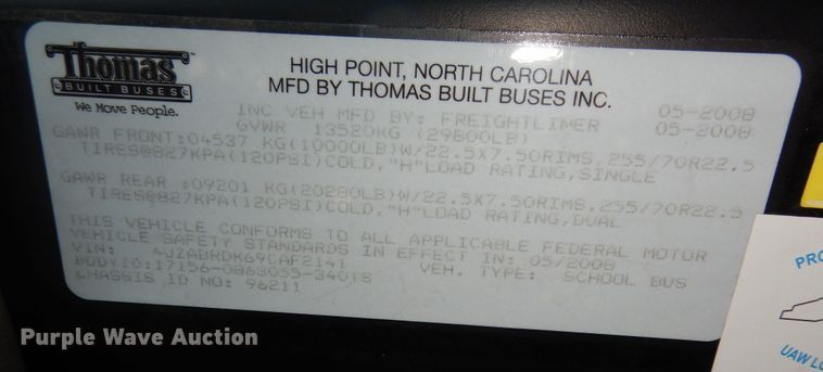 image for item DK7547 2009 Freightliner B2  school bus