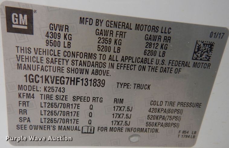 image for item DK7573 2017 Chevrolet Silverado 2500HD  Crew Cab pickup truck