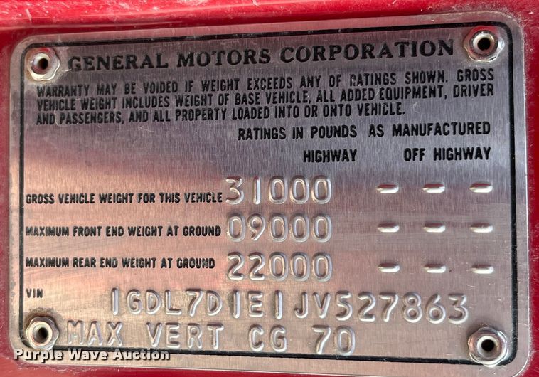 image for item DP0457 1988 GMC C7000  pumper fire truck