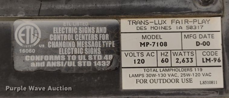 image for item DR8128 Trans-Lux Fair-Play MP-7108  scoreboard