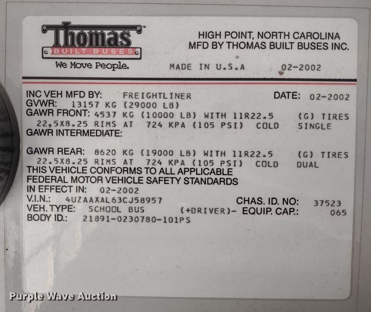 image for item DR8130 2003 Freightliner Thomas Built  school bus