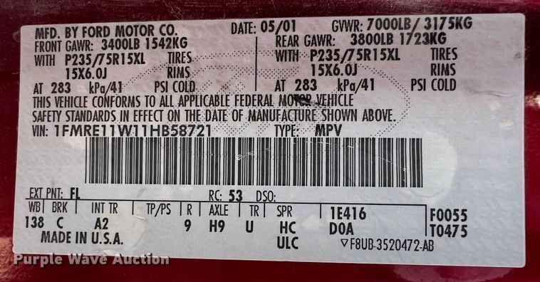 image for item ID9408 2001 Ford E150 XL  van