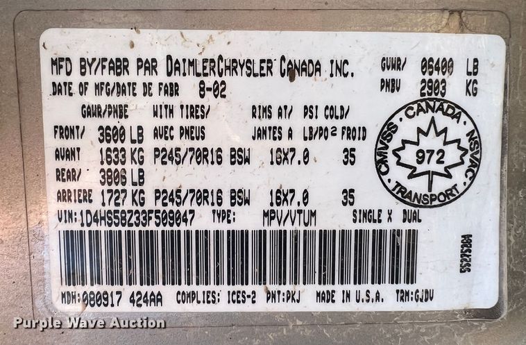 image for item ID9440 2003 Dodge Durango SLT  SUV