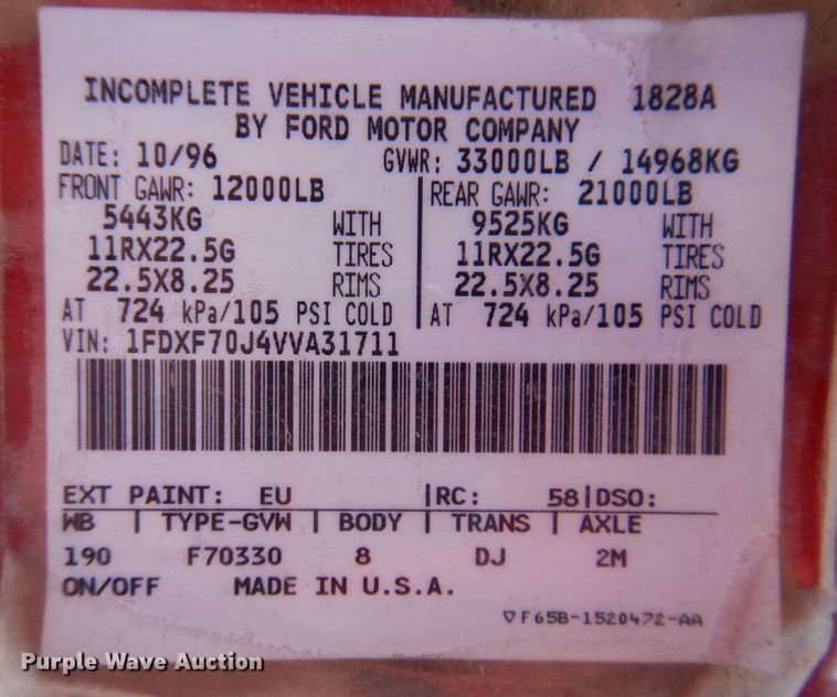 image for item IO9329 1997 Ford F700  pumper fire truck