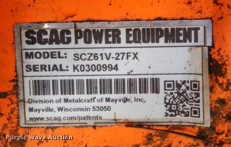 image for item JK9164 Scag SCZ61V-27FX  ZTR lawn mower