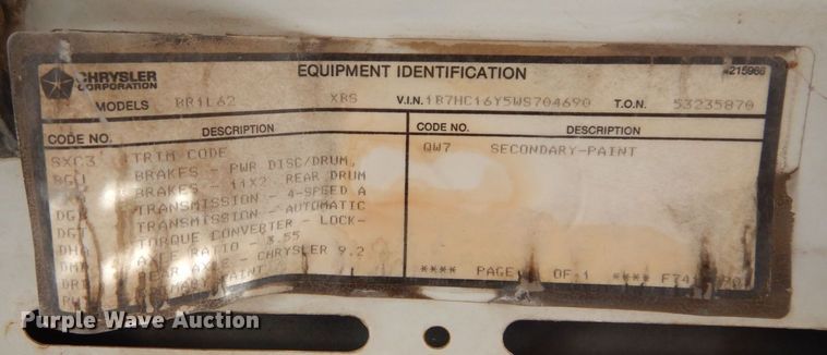 image for item JK9165 1998 Dodge Ram 1500  pickup truck