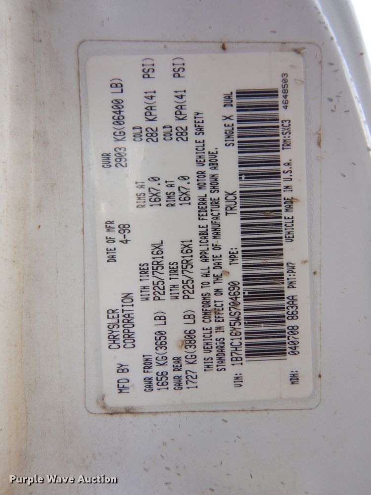 image for item JK9165 1998 Dodge Ram 1500  pickup truck