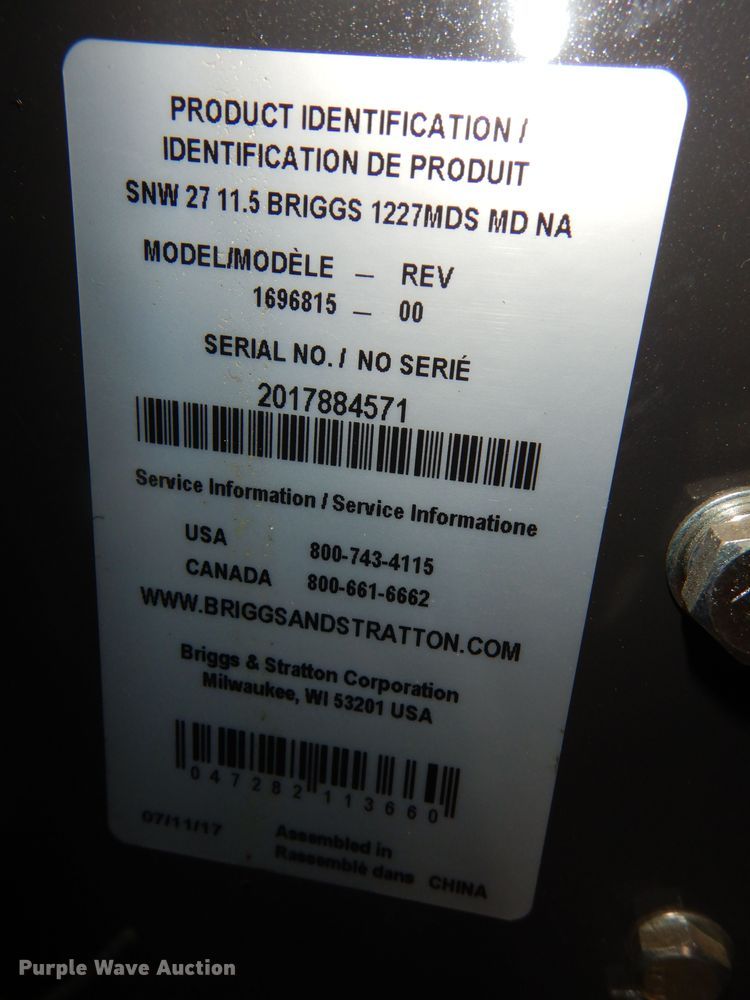 image for item JQ9900 Briggs & Stratton 1227MDS  snow blower