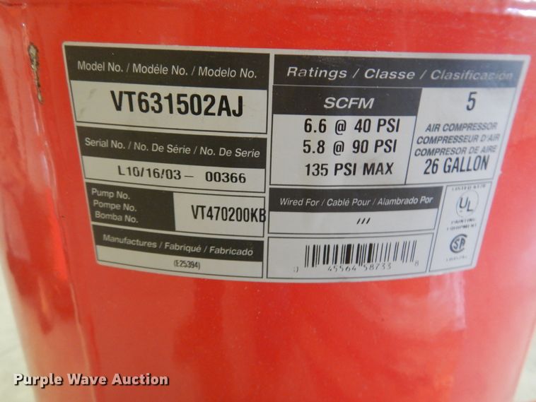 image for item JQ9905 Husky VT631502AJ  air compressor