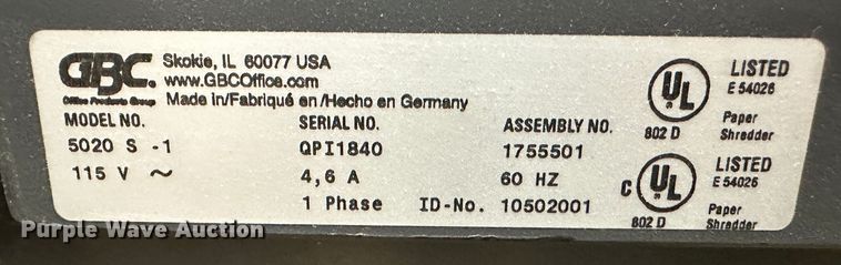 image for item LT9326 GBC Shredmaster 5020S  paper shredder