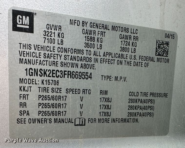 image for item LT9353 2015 Chevrolet Tahoe  SUV