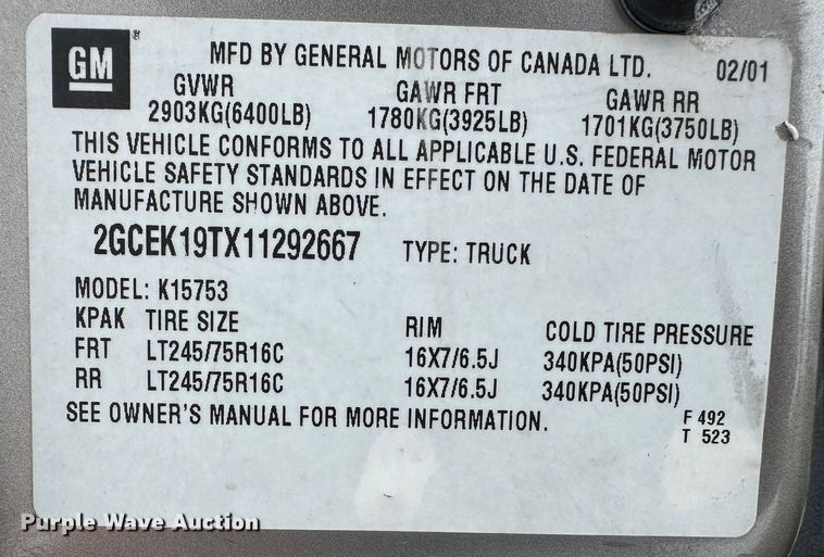 image for item LT9356 2001 Chevrolet Silverado 1500  Ext. Cab pickup truck