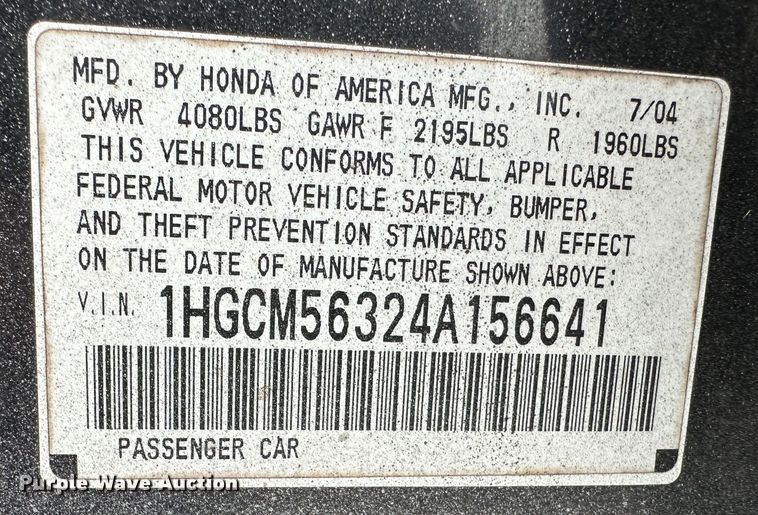 image for item LT9357 2004 Honda Accord