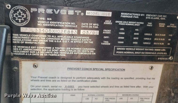 image for item MH9710 1999 Prevost 1999  coach bus