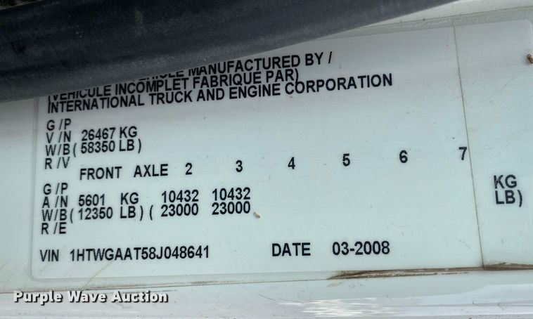 image for item MM9696 2008 International WorkStar 7400 dump truck