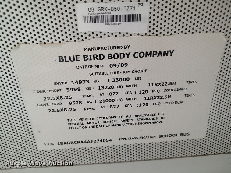 image for item MM9987 2010 Blue Bird  school bus