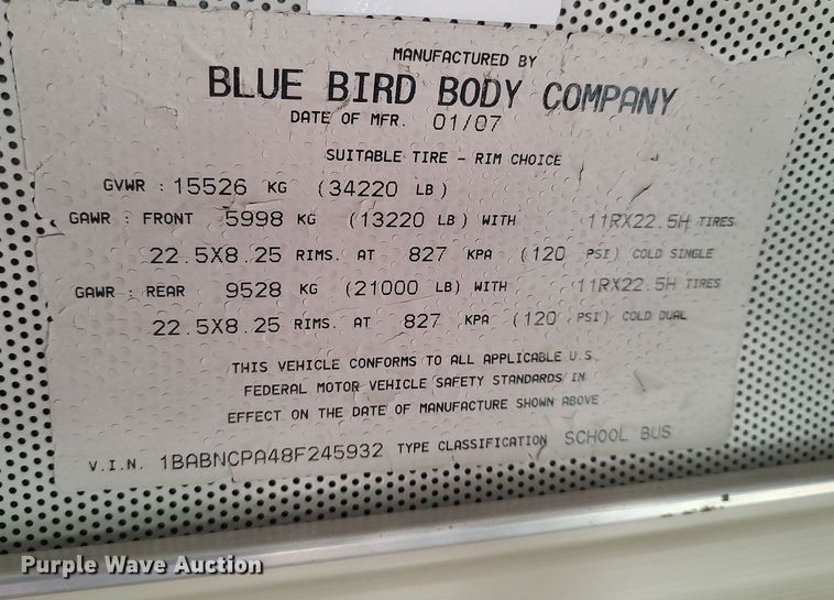 image for item MM9988 2008 Blue Bird  school bus