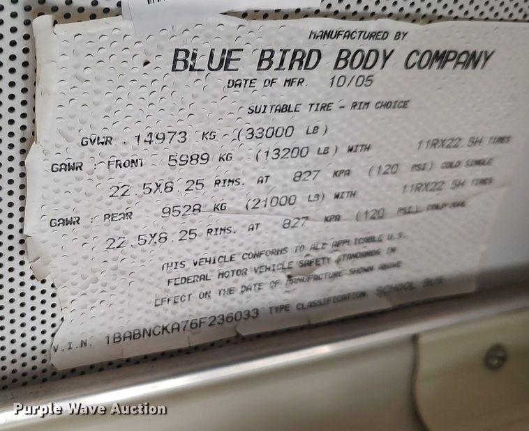 image for item MM9989 2006 Blue Bird  school bus