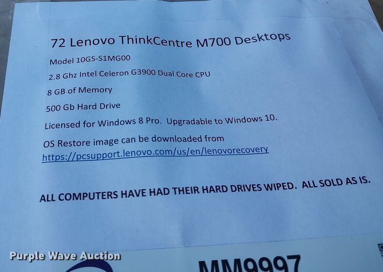 image for item MM9997 (72) Lenovo ThinkCentre M700 10GS-S1MG00 CPUs