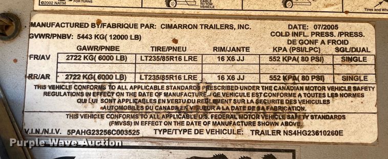 image for item MI9777 2006 Cimarron  livestock trailer