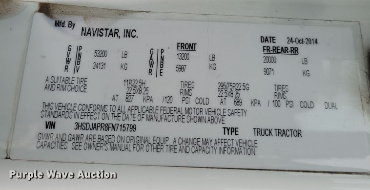 image for item DM8181 2015 International ProStar  semi truck