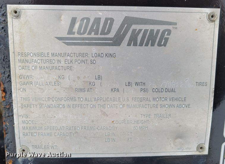 image for item DM8184 2018 Load King 503/554 SSSF  lowboy equipment trailer