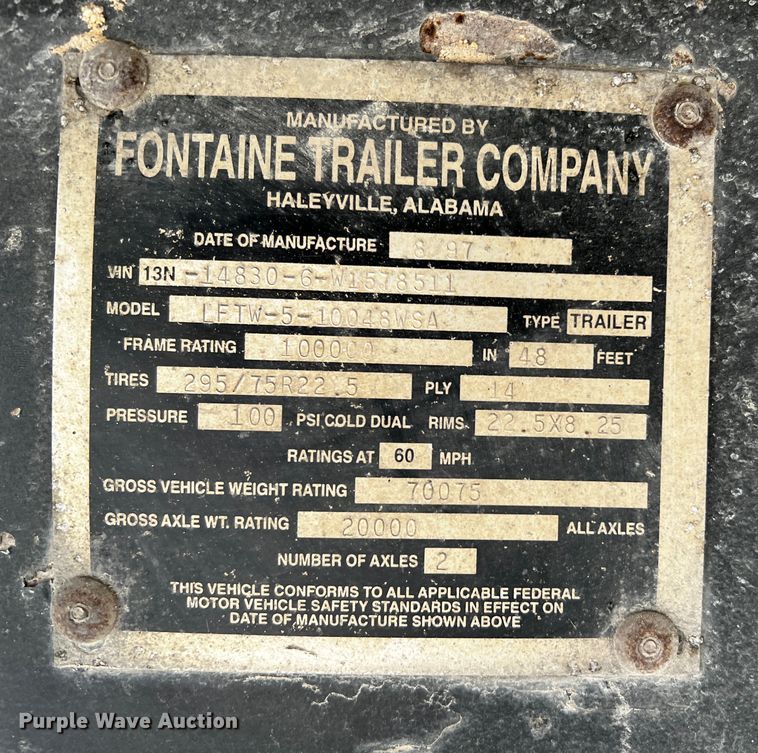 image for item DQ1964 1998 Fontaine LFTW-5-10048WSA  flatbed trailer