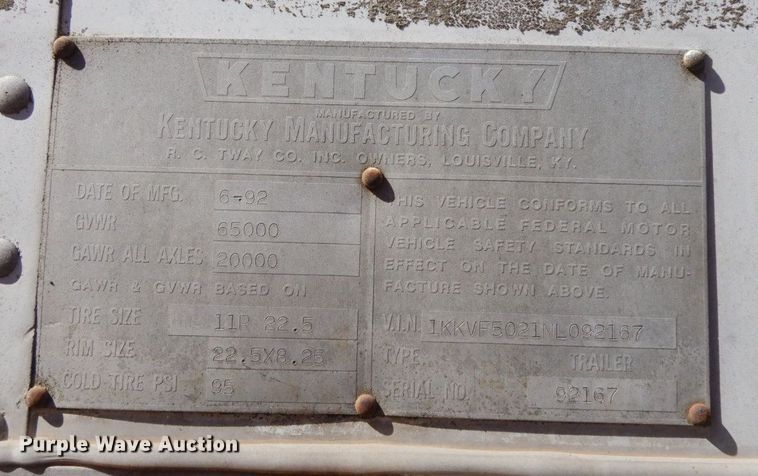 image for item HF9386 1992 Kentucky  dry van trailer