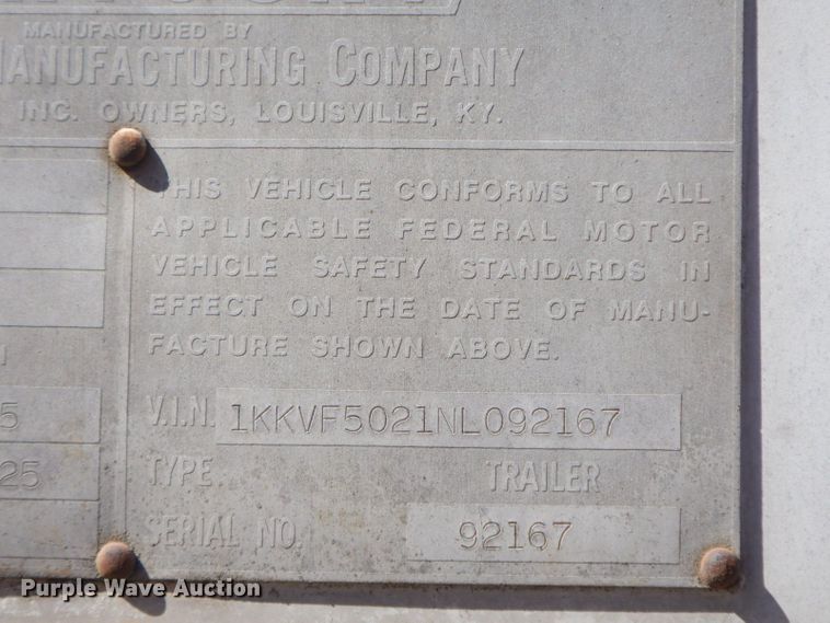 image for item HF9386 1992 Kentucky  dry van trailer