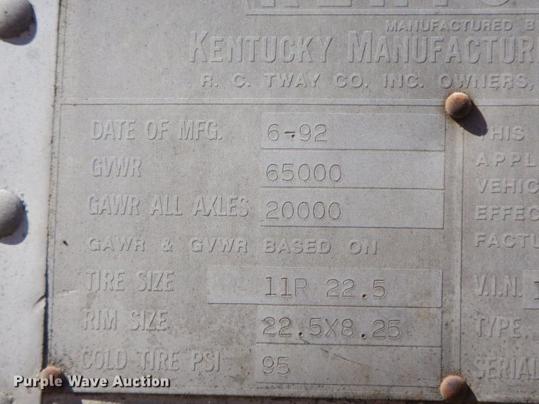 image for item HF9386 1992 Kentucky  dry van trailer