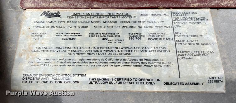 image for item JW9212 2016 Mack CHU613  semi truck