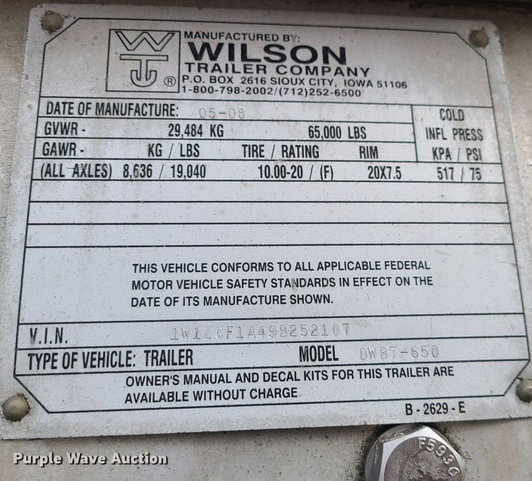 image for item JW9739 2009 Wilson DWBT-650  live bottom trailer