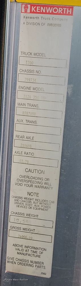 image for item JW9778 1999 Kenworth T300  tank truck