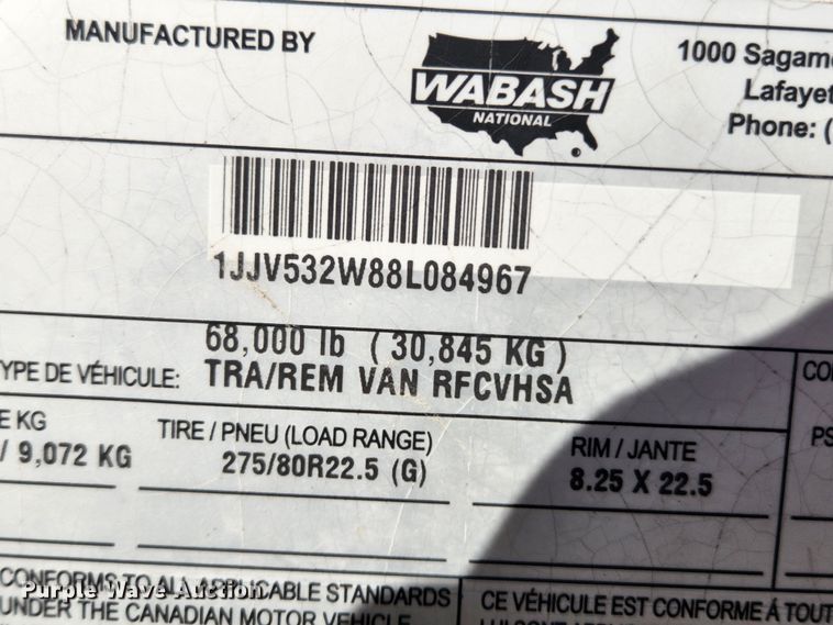 image for item KT9418 2008 Wabash RFCVHSA  refrigerated van trailer