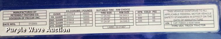 image for item KT9471 2005 Peterbilt 387  semi truck