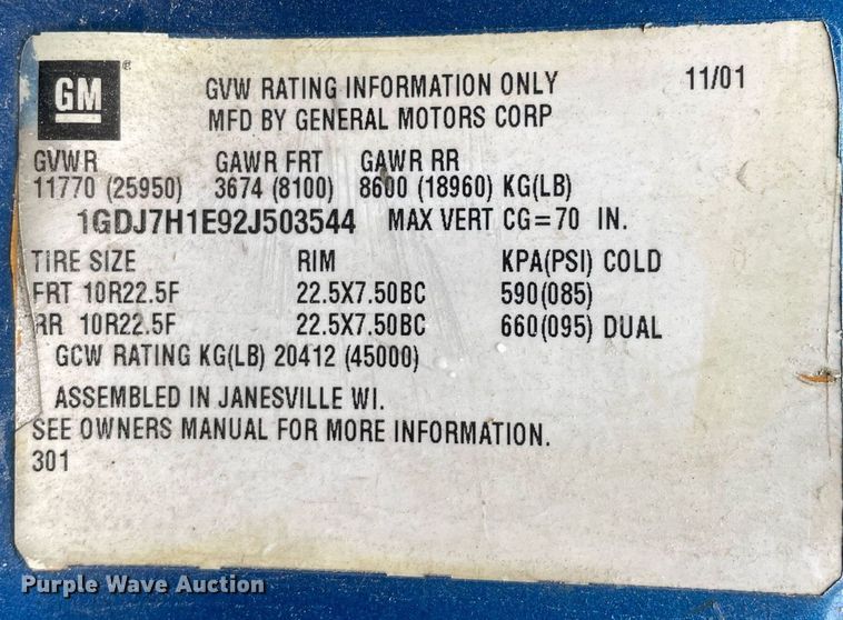 image for item MA9847 2002 GMC C6500  dump flatbed truck