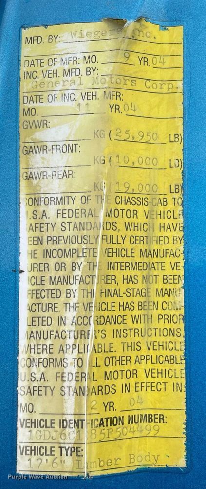 image for item MA9883 2005 GMC C6500  dump flatbed truck